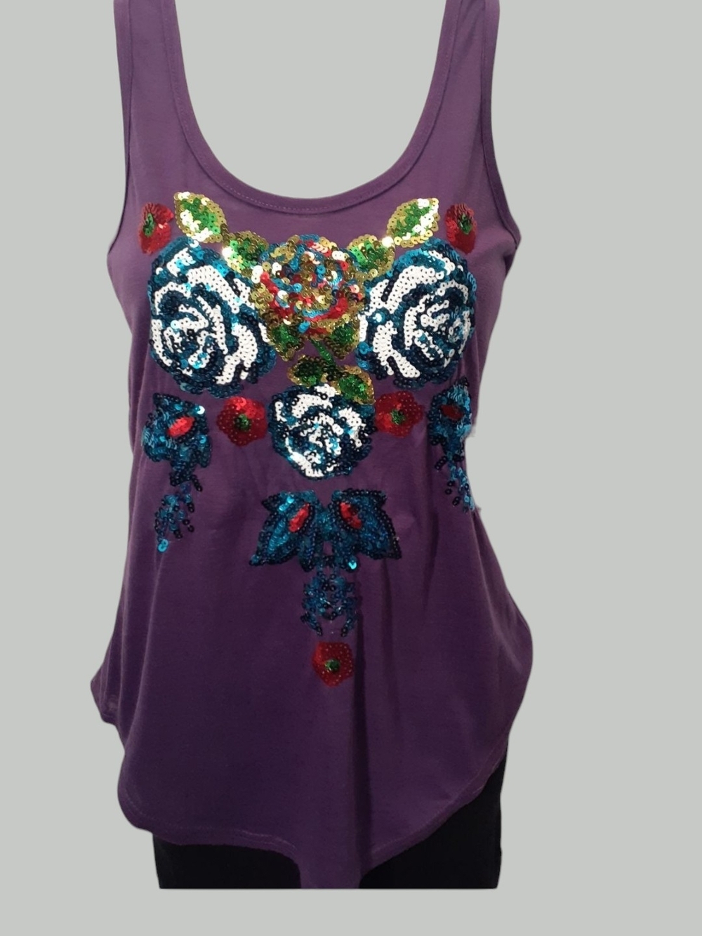 Boutique Purple Sequin Floral Tank Top